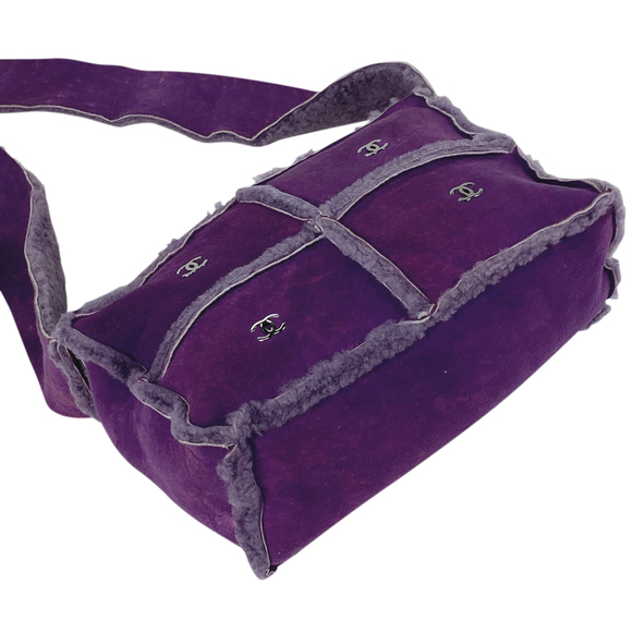 Chanel Mouton Cocomark Shoulder Suede Bag Purple Logo - Picture 1 of 8